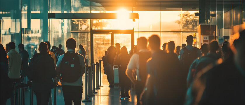 "Navigating the Busy Airport Security Line: Travelers Hustle Through Screening in the Modern Terminal"