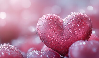 Fototapeta premium A Heart-Shaped Object with Water Droplets, Love Reflected in Every Drop
