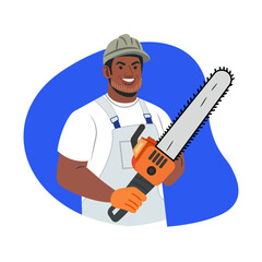 A flat illustration of arborist holding hand axe 

