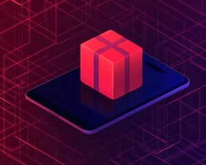 A vibrant digital illustration of a gift box on a tablet, symbolizing e-commerce and online gifting in a tech-savvy world.
