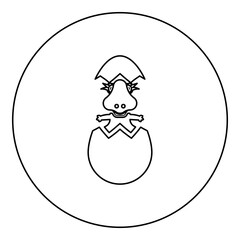 Dinosaur cute dino baby pretty hatch from egg cracked eggshell icon in circle round black color vector illustration image outline contour line thin style