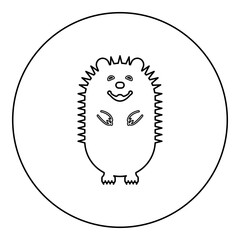Cute hedgehog icon in circle round black color vector illustration image outline contour line thin style