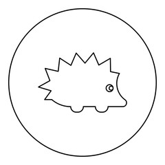 Cute hedgehog icon in circle round black color vector illustration image outline contour line thin style