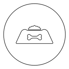 Dog bowl with food icon in circle round black color vector illustration image outline contour line thin style