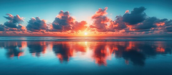 Obraz premium Vibrant sunset reflecting on tranquil ocean.