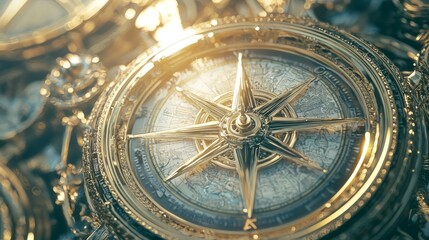 Obraz premium Journey Through Time: Vintage Compass and Ancient Maps in Futuristic Time Travel Concept Artwork