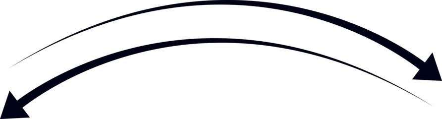 Minimalist Curved Double Arrow Vector Illustration, Arrow Symbols and Direction Icons on transparent background.