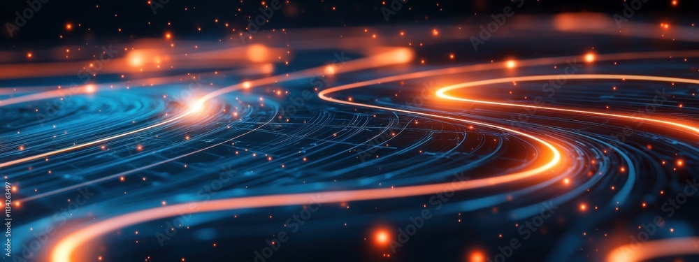 Aufkleber abstract digital background with flowing light trails and bokeh effect, ideal for technology, scienc