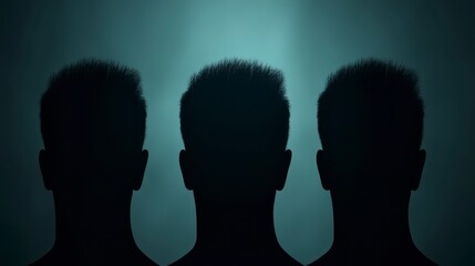 Fototapeta premium Mysterious Silhouettes Three Anonymous Male Backs Dark Background