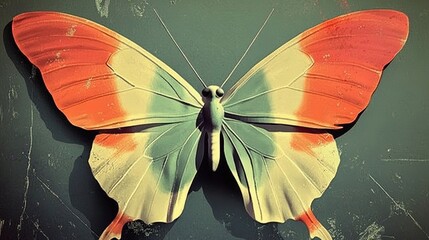 Textured Butterfly with Gradient Rainbow Wings: A Luminous Art Piece Perfect for Vibrant Sports Interiors - Minimalist Black Background with Splatter & Paint Stroke Details