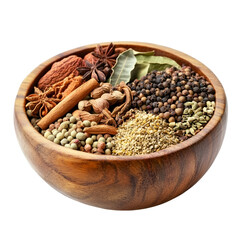 Wooden Bowl Filled with Aromatic Spices and Herbs