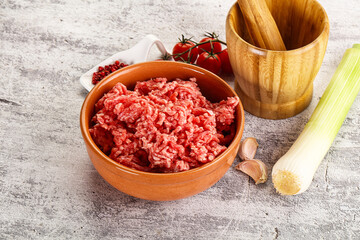 Minced beef meat in the bowl