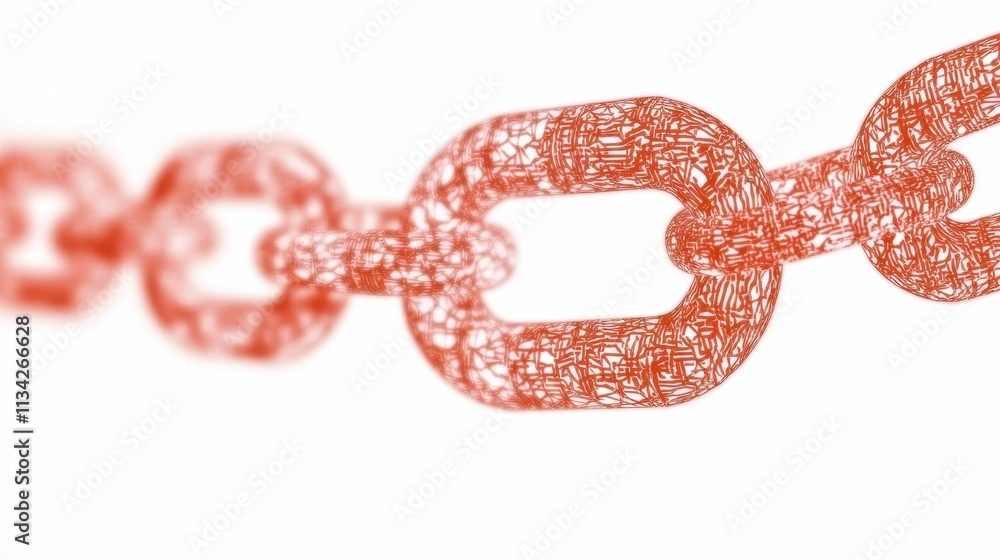 Poster intricate red chain link connection teamwork network security abstract design technology