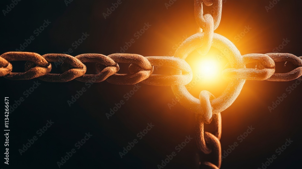Aufkleber strong metal chain links interlocking glowing center teamwork connection unity strength power