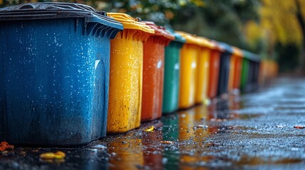 Fototapeta premium Recycling containers on the side of the street, environmental protection concept