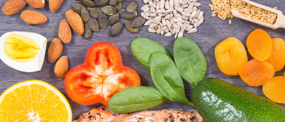 Fresh healthy eating as source various vitamins or minerals. Hair in good condition