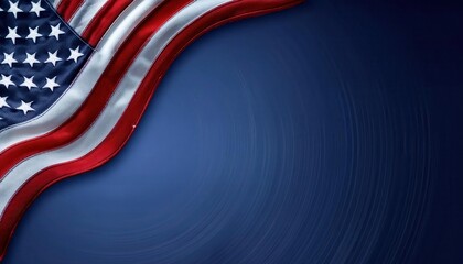 Waving American Flag on a Dark Blue Background with Subtle Circular Patterns for Patriotic Themes, Independence Day Celebrations, Veterans Day Tributes, Memorial Day Posters, or USA Themed Designs
