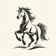 Majestic black and white horse illustration, dynamically posed.