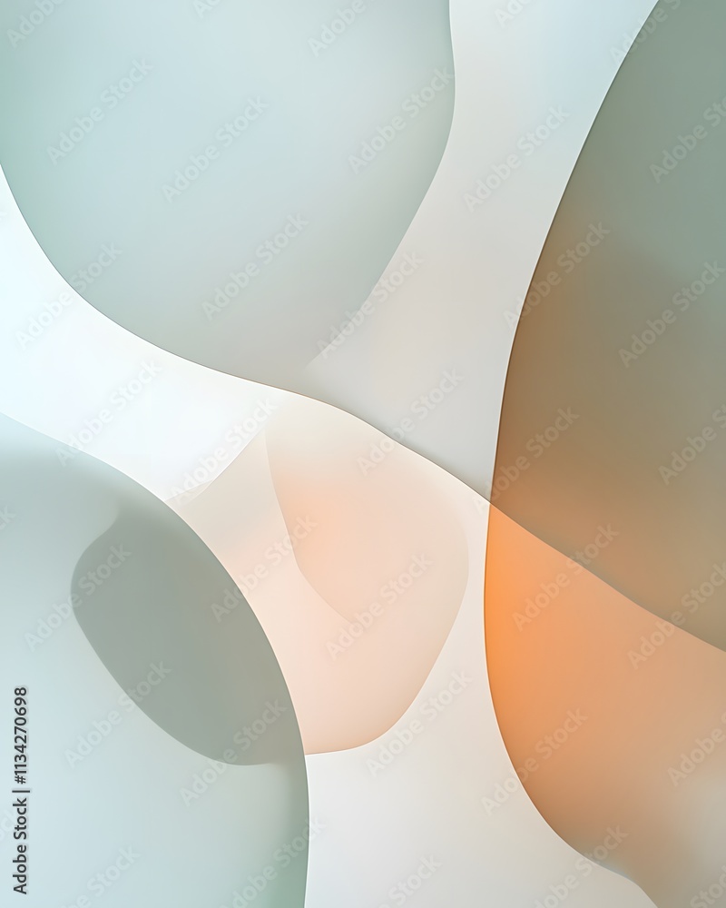 Poster abstract design featuring soft shapes and gradients in muted colors.