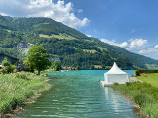 Lake Park Lungern or beach on Lake Lungern - Canton of Obwald, Switzerland (Seepark Lungern oder Strandbad Lungernsee - Kanton Obwald, Schweiz)