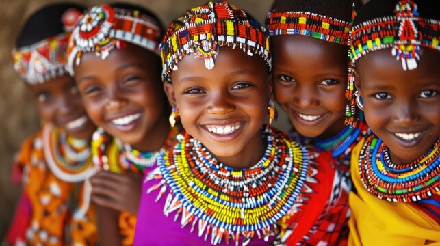 Unidentified Masai girls in the Masai village in Africa.