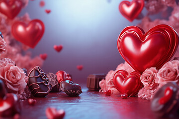 valentines day scene with hearts and chocolate