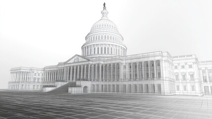 United States Capitol Building in Wireframe Visualization