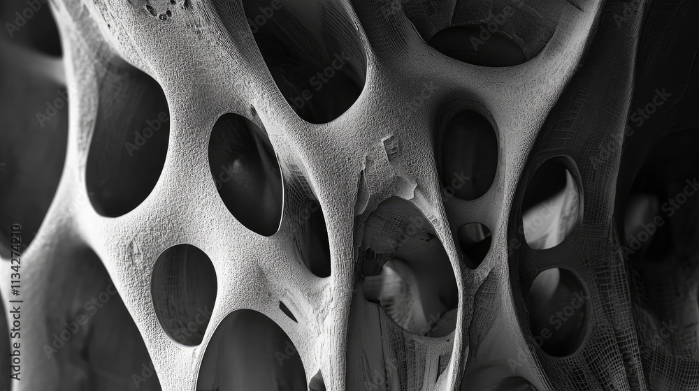 Poster a highly detailed view of an architectural structure under a microscope, focusing on the texture and
