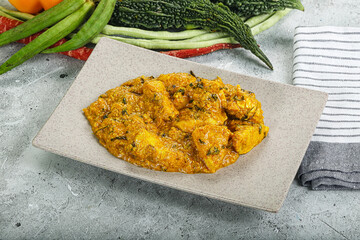Spicy chicken masala in the bowl