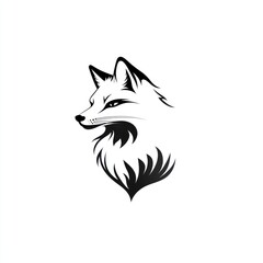 Obraz premium Stylized fox head illustration, black and white, profile view.