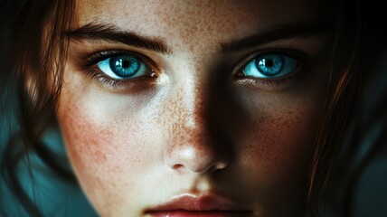 Close up beauty portrait showcases a redhead model with a wet face, highlighting her freckles and radiant clean fresh skin, emphasizing natural and skincare Cosmetology and spa