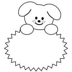 Outline of puppy with blank space to insert text for kid colouring book, art, painting, name tag, cartoon, character, comic, message, dialogue, sticker, pet shop, animal, dog lover, foster home, print
