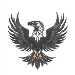 Obraz premium Majestic eagle with wings spread wide, viewed from below, against a white background.