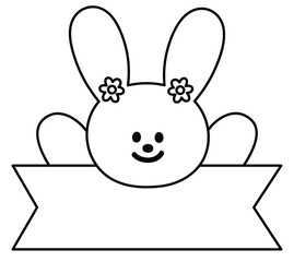 Outline of bunny with blank space to insert text for kid colouring book, art, painting, name tag, cartoon character, comic, message, chat, sticker, pet shop, rabbit animal, zoo, souvenir, happy easter