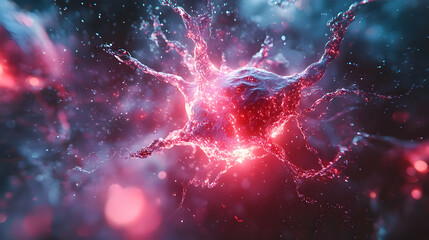 Obraz premium A vibrant, stylized depiction of a cell, showcasing its intricate structure and energy.