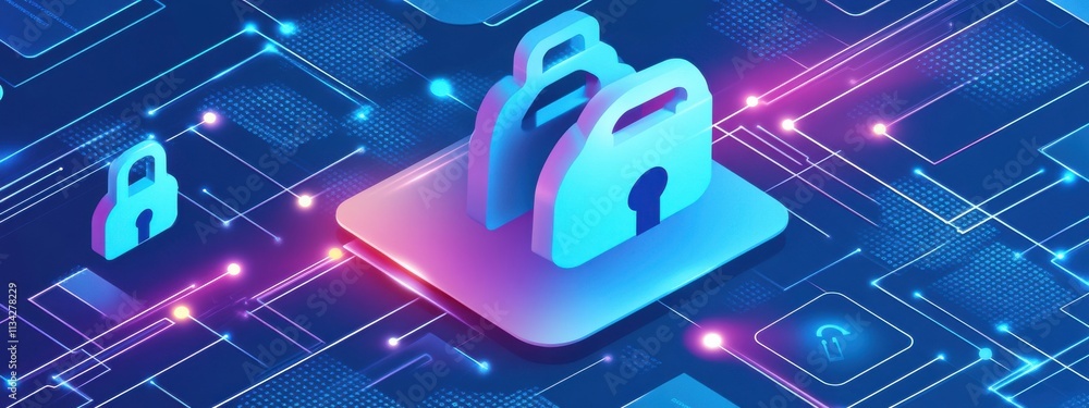 Aufkleber modern cybersecurity concept featuring digital padlocks and network connections representing data pr