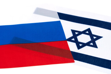 Two flags Israel and Russia on a white background.