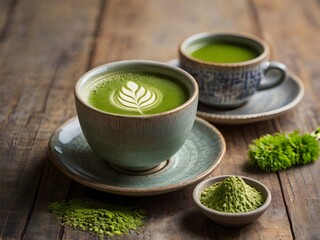 a cup of matcha on the table in the morning