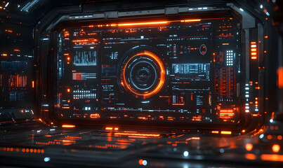 Obraz premium Futuristic control panel with glowing interfaces and data displays.