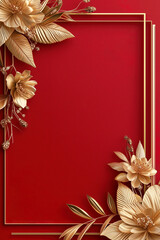 Red background decorated with golden vintage patterns