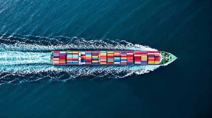 An Overhead View of a Cargo Vessel Cutting Through the Ocean With a Dramatic Wake, Highlighting the Scale of International Maritime Trade
