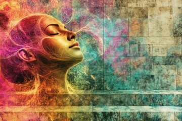 Fototapeta premium Abstract portrait with vibrant colors and ethereal elements