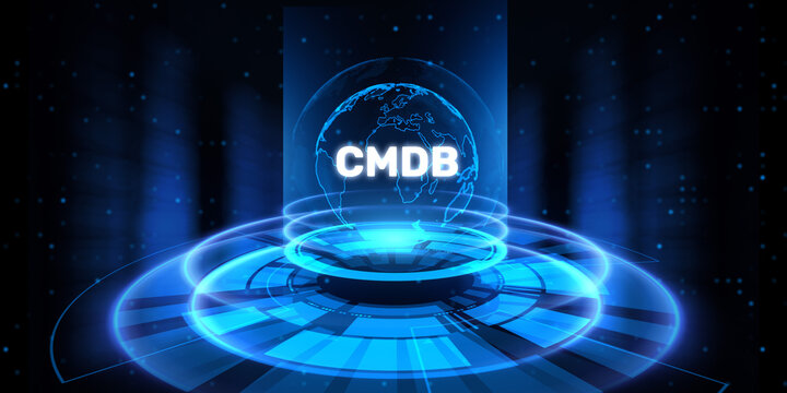 CMDB, CMD Configuration management Database. Technology concept illustration.