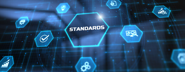 Standards quality control certification standardisation business technology concept.