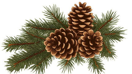 Fototapeta premium pine cones on branch, illustration on transparent, png. drawing of seasonal autumn green fir and cones. Autumn or fall