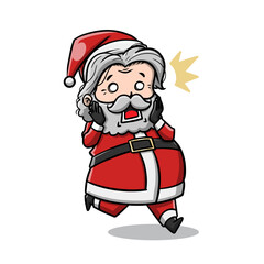 santaSurprised Santa Claus running scared; perfect for Christmasthemed designs, holiday marketing campaigns, greeting cards, and festive social media posts.