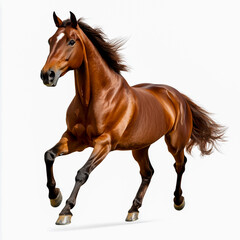 "Realistic Brown Horse Galloping, Full-Body, on a White Background"
