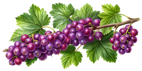Obraz premium Currant Branch with Purple Gradient Fruits, Transparent Background. Perfect for: Harvest festivals, rural areas, food markets