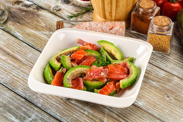 Salad with avocado and salmon