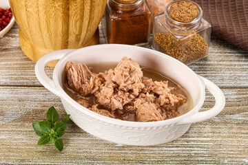 Canned tuna fish in the bowl
